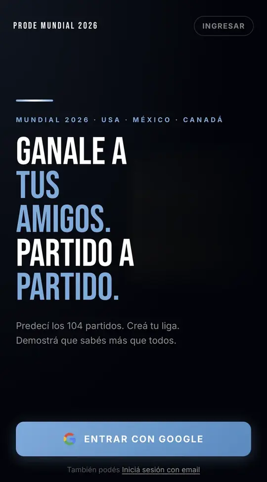 Sign-in screen of the World Cup 2026 prediction game